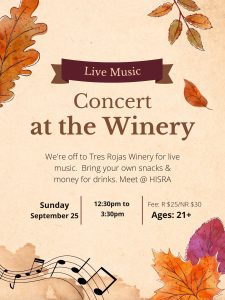 Concert at the Winery @ Meet @ HISRA then drive to Tres Rojas Winery